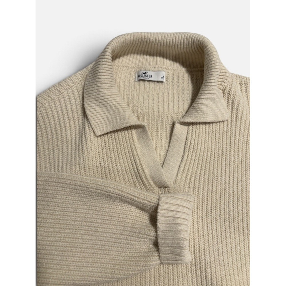 Hollister Womens Preppy Ivory Cable Knit Cropped Sweater Sz Lg